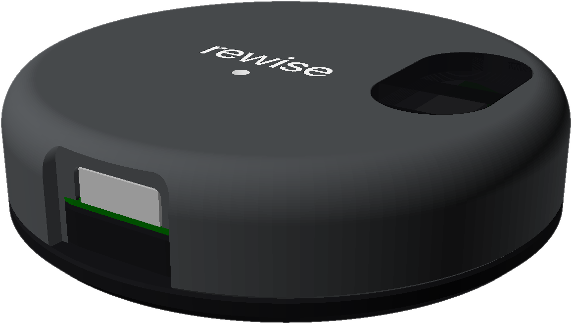 Rewise Air, a round dark-grey puck with the rewise wordmark and an infrared window